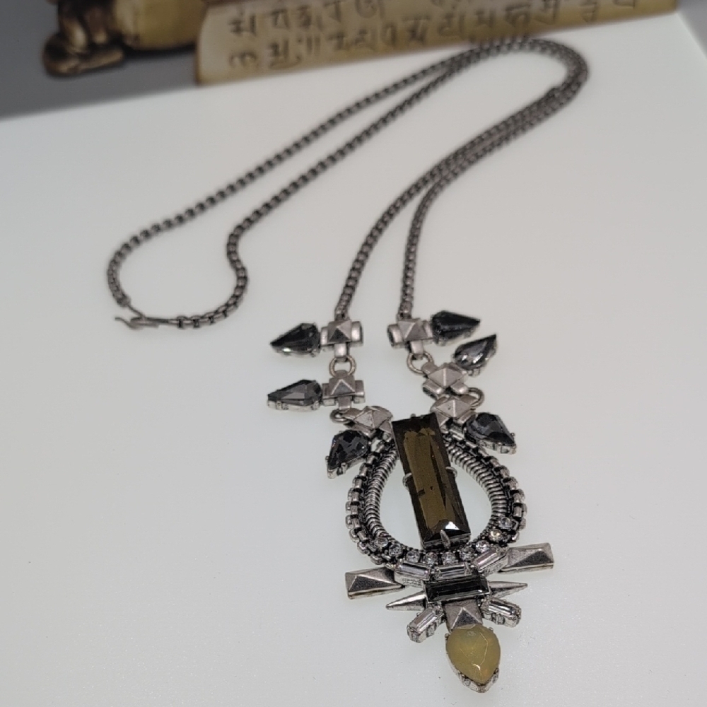 Stella & Dot Silver Black Abstract Owl Pendant Necklace